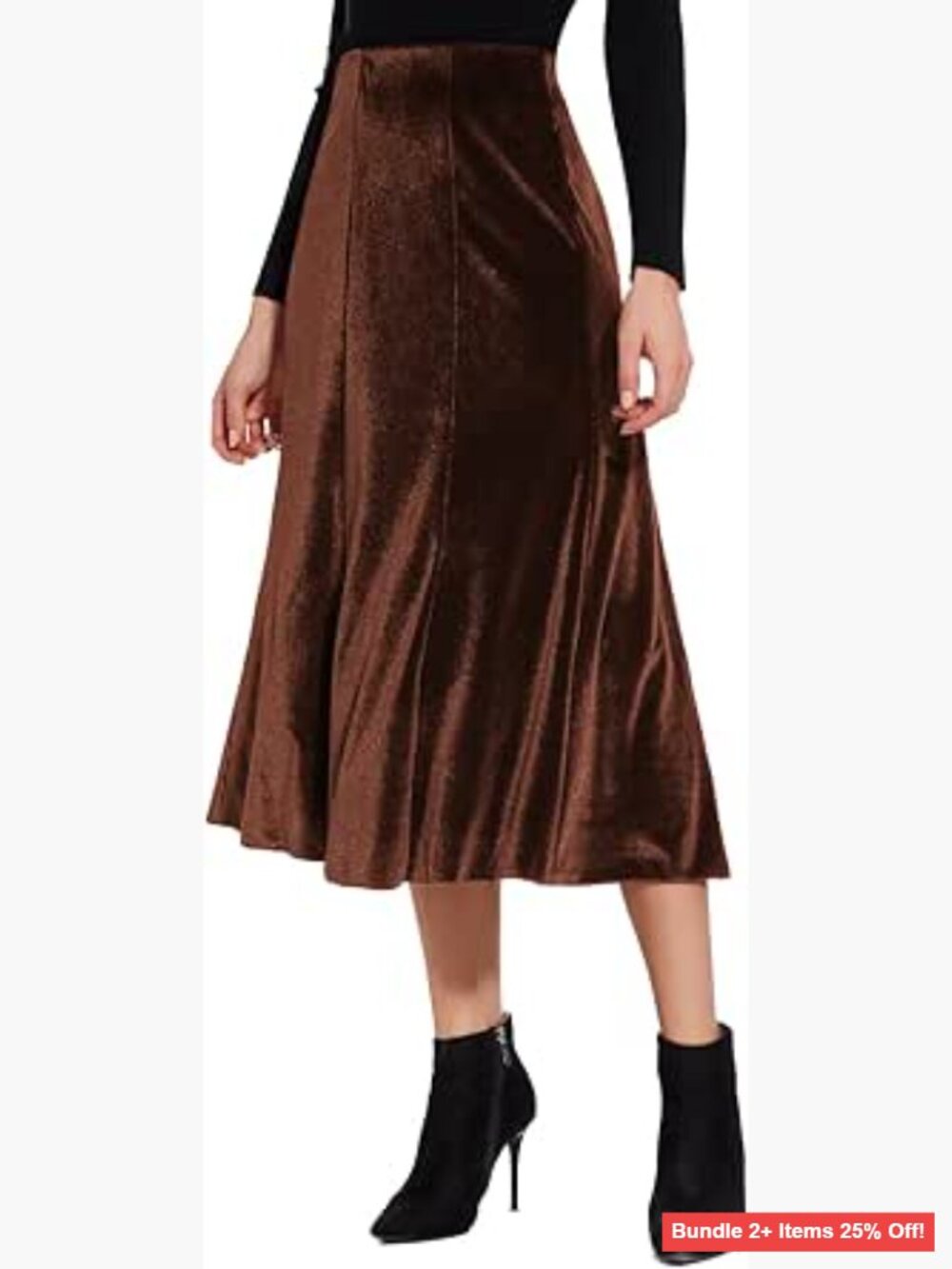 Vintage Velvet Midi Skirt 8-Panel Design Flowy High Waist Medium